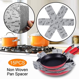 15PCS กระทะ Protector Non-Stick ProtectorFabrics หม้อกระทะแยก Scratchproof ป้องกัน Fit สำหรับตารางหม้อกระทะ