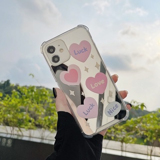 เคสโทรศัพท์มือถือแบบกระจก ลายหัวใจ ดาว สีชมพู สําหรับ Iphone 12promax 11 14promax 13 678plus xs xr