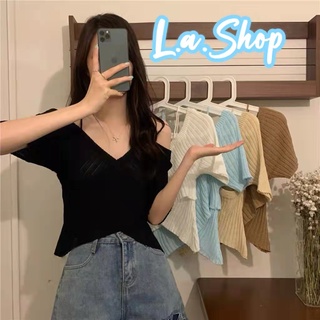 L.A Shop พร้อมส่ง  เสื้อเปิดไหล่ไหมพรม แขนสั้า ผ้าบางใส่สบายถักไหมพรมอย่างดี "6533-1" -C