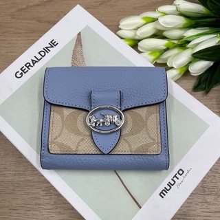 (ผ่อน0%) กระเป๋าสตางค์ 3พับ COACH 7250 GEORGIE SMALL WALLET ใบสั้น ลายซี สีฟ้า