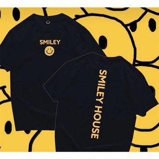 เสื้อทหาร เสื้อยืดสีขาวผู้ชาย ผ้านุ่ม☑ↂ⊙เสื้อสกรีนหน้า-หลัง SMILEY HOUSE เสื้อแฟชั่นผญ Tee เสื้อขาว