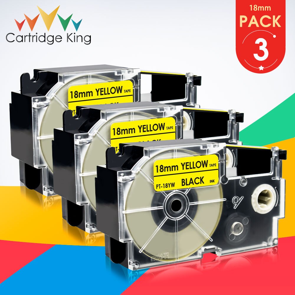 3PCS Label Tape 18mm*8m XR-18YW Black on Yellow Cartridge Label Maker for Casio KL-G2 KL-120 KL-130 