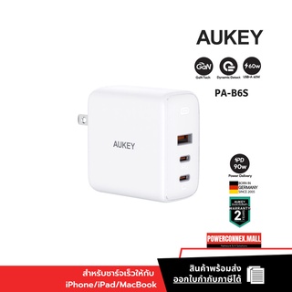 AUKEY PA-B6S หัวชาร์จเร็ว Omnia 90W 3-Port For MacBook Pro Charger with GaN Fast Technology Wall Charger รุ่น PA-B6S