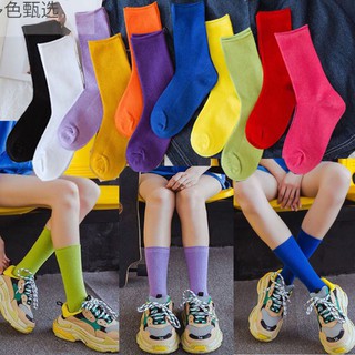ส่งจากไทย  ถุงเท้า ถุงเท้าสีเหลือง ถุงเท้าสีน้ำเงิน ถุงเท้าสีแดง ถุงเท้าสี ถุงเท้าข้อกลาง ถุงเท้าสีพื้น ถุงเท้าแฟชั่น