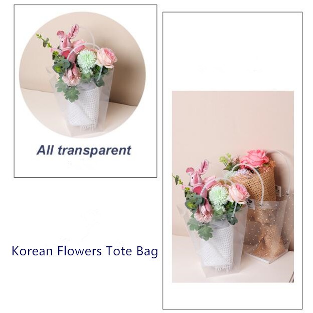 กระเป๋าโท้ท ทรงสี่เหลี่ยมคางหมู สีโปร่งใส ~ วัสดุช่อดอกไม้ DIY / ถุงของขวัญ ดอกไม้ / แพ็คตุ๊กตา - รูปที่ 6