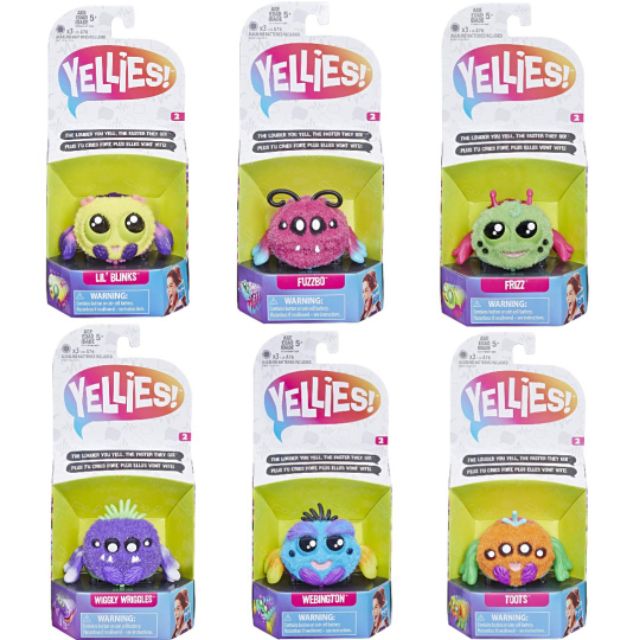 Hasbro Yellies! Series 2 Lil' Blinks, Fuzzbo, Frizz, Wiggly Wriggles, Webington, Toots Voice Activat