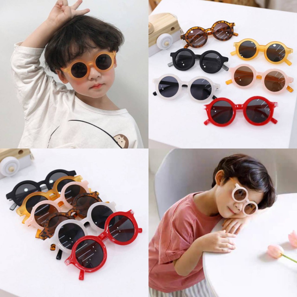 ☆พร้อมส่ง☆ แว่นตาเด็กกันแดดปกป้องแสง UV แว่นตาแฟชั่นเด็กกันแดดทรงกลม
