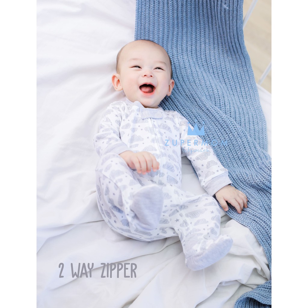 Zuper Mom 0-24เดือน ชุดหมีเด็กอ่อน ซิป รุ่น 2 WAY ZIPPER บอดี้สูทเด็กอ่อน ชุดเด็กแรกเกิด บอดี้สูทหุ้มเท้า (no.9002)
