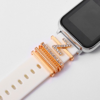 สายนาฬิกาข้อมือซิลิโคน ลายตัวอักษร ประดับเพชร สําหรับ Apple Watch Band 41 มม. 45 มม. 40 มม. 44 มม. Series 7 6 5 4 3 SE iWatch