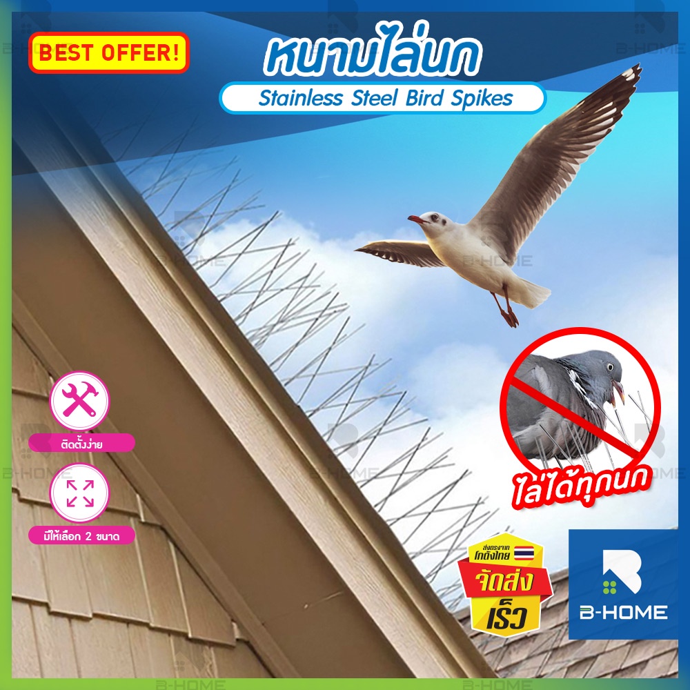 หนามไล่นก สแตนเลส304 B-HOME ที่กันนกพิราบ หนามกันนก อุปกรณ์ไล่นก สำหรับป้องกัน ทนทานใช้งานได้จริง Bi