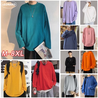 เสื้อยืดลําลอง แขนยาว คอกลม ทรงหลวม ขนาดใหญ่ 10 สี สําหรับผู้ชาย และผู้หญิง ไซซ์ 8XL