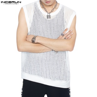 Incerun เสื้อกล้ามซีทรู แขนกุด ระบายอากาศ ทรงหลวม สีขาว สําหรับผู้ชาย