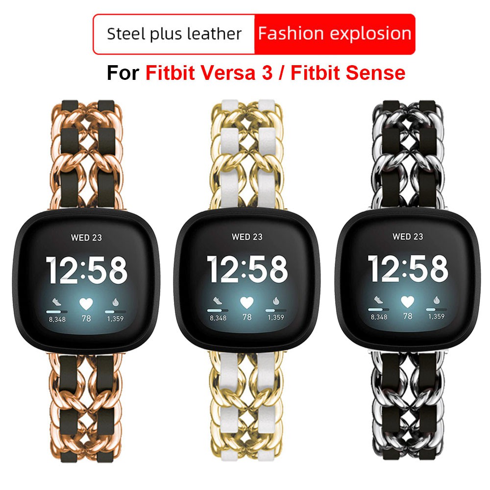 สายโลหะหรูหราสายหนังสแตนเลสสําหรับ Fitbit Versa 3 / Fitbit Sense / Fitbit Versa 4 / Fitbit Sense 2