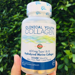 69% Sale!!! EXP: 05/2023 Clinical Youth Collagen 600mg 60 Veggie Caps (KAL®) คอลลาเจน บำรุงผิวผมเล็บ