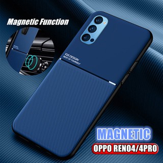 หนังสัตว์ เนื้อผ้ารถยนต์แม่เหล็กบางอ่อนนุ่มเคสปก  OPPO RENO4 4G RENO 4 5G RENO4PRO 4G RENO 4PRO 5G กันกระแทกเคสโทรศัพท์มือถือปก Magnetic Car Holder Phone Cover Slim TPU Shockproof   Case