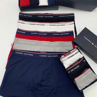 Tommy_hilfiger_ กางเกงบ็อกเซอร์ ผ้าฝ้ายแท้ ระบายอากาศ สีพื้น สําหรับผู้ชาย