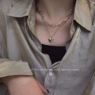 สร้อยคอสองชั้น โซ่โลหะ จี้รูปหัวใจ  สไตล์เกาหลี สําหรับผู้หญิง