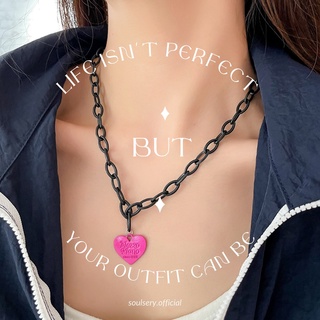 สร้อยคอชมพูดำจี้หัวใจ Black Pink Heart Charm Necklace