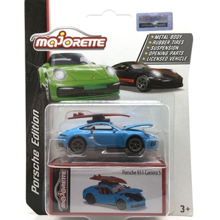 Majorette Porsche 911 Carrera S + Surf Board - Porsche Edition - Blue /Wheels 5YGRT /scale 1/64 (3") Package with Box