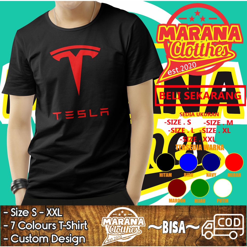 เสื้อยืดรถยนต์ Tesla Logo v2 เสื้อผ้ายานยนต์