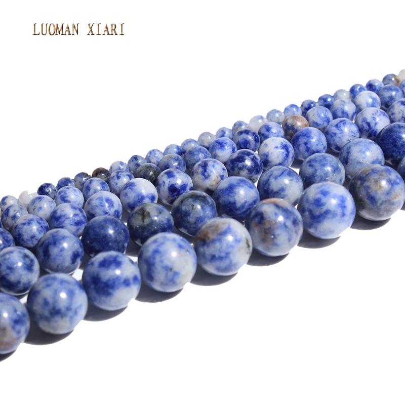ลูกปัดหินโซดาไลต์ธรรมชาติ ลายจุด สีขาว สีฟ้า สําหรับทําเครื่องประดับ สร้อยคอ สร้อยข้อมือ DIY ราคา ถูกที่สุด ดีลบีเคเค แกลเลอรีภาพที่ 3
