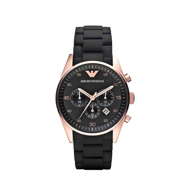 EMPORIO ARMANI นาฬิกาข้อมือผู้ชาย รุ่น AR5905 Chronograph Silicone - Rose Gold &amp; Black