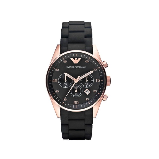 EMPORIO ARMANI นาฬิกาข้อมือผู้ชาย รุ่น AR5905 Chronograph Silicone - Rose Gold & Black