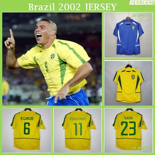 เสื้อกีฬาแขนสั้น ลายทีมชาติฟุตบอล Brazil Ronaldo Rivaldo Ronaldinho Kaká R.Carlos 2002 สไตล์เรโทร คลาสสิก