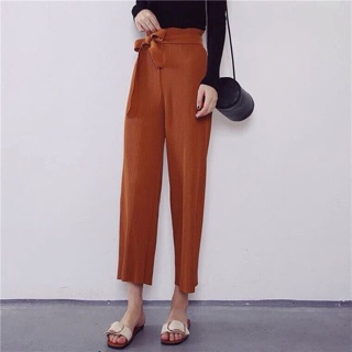 Classy ribbon pleated pants