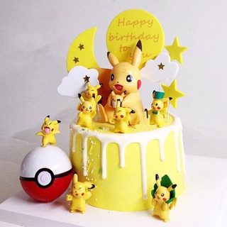 6ชิ้น Pikachu อุปกรณ์ตกแต่งเค้กลายการ์ตูน Pikachu น่ารัก