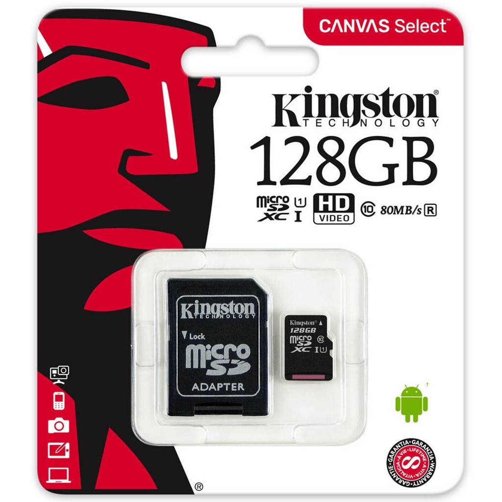 Kingston Select Memory Card 128gb Micro Sd Sdxc 80mb/S Class10 Uhs-I 128g