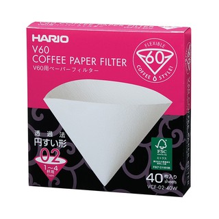 กระดาษกรอง HARIO V60 Paper Filter White 02 กระดาษกรองกาแฟ สีขาว คุณภาพสูง 1 กล่อง 40 แผ่น ดริปกาแฟ อุปกรณ์ดริป