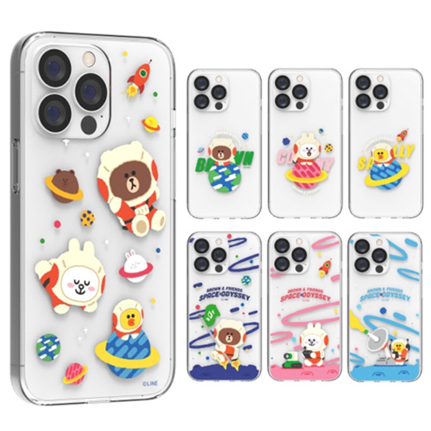 🇰🇷 【 Korean Phone Case Compatible for iPhone Galaxy 】 LINE FRIENDS Space Clear Case Slim Fit Jelly Cute Case Made in Korea S22 iPhone 13