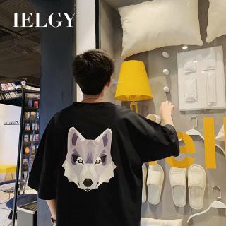 IELGY เสื้อยืดเเฟชั่นเกาหลี พิมพ์ลาย สำหรับบุรุษ