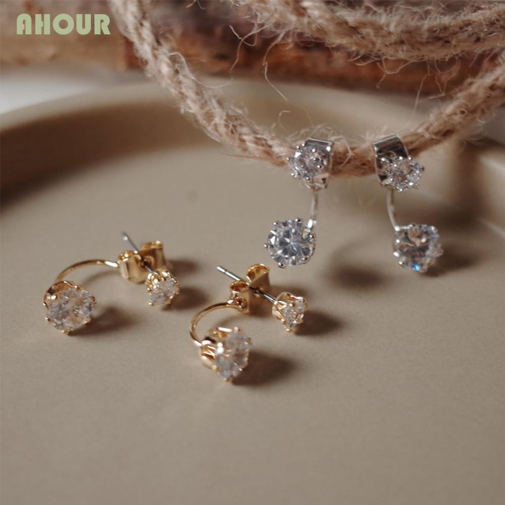 AHOUR Gifts Stud Earrings Women Front And Back Zircon Earrings ...