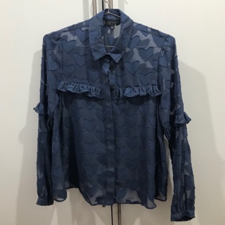 เสื้อเชิ้ต topshop สีฟ้า ลายหัวใจ สวยหวาน ใส่สบาย