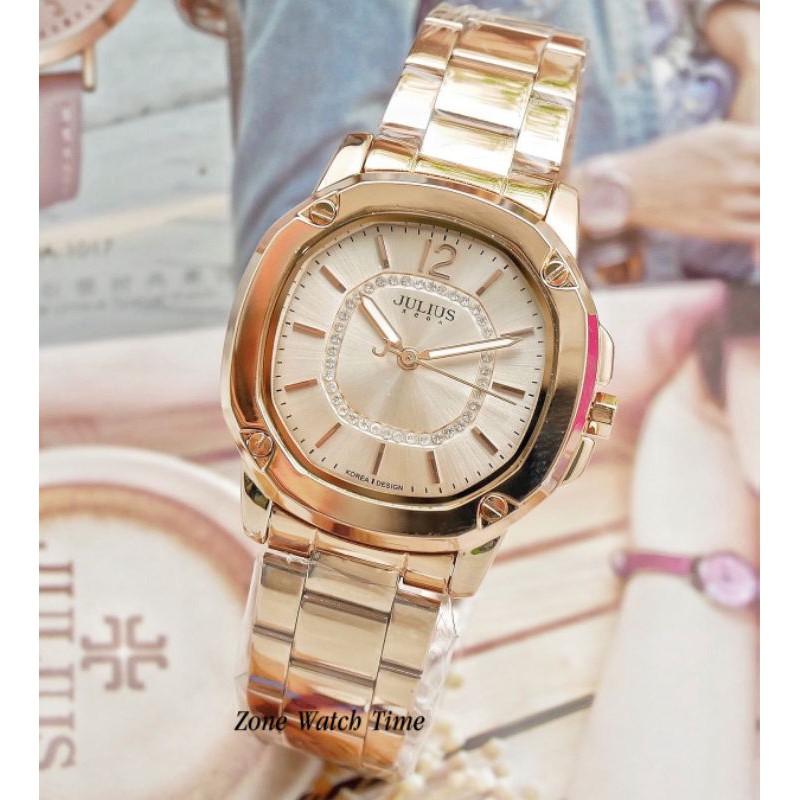 Julius นาฬิกาแฟชั่นเกาหลีของแท้ 💯% ประกันศูนย์ไทย นาฬิกาข้อมือผู้หญิง สายสแตนเลส รุ่น Ja-931 สีพิ้งค