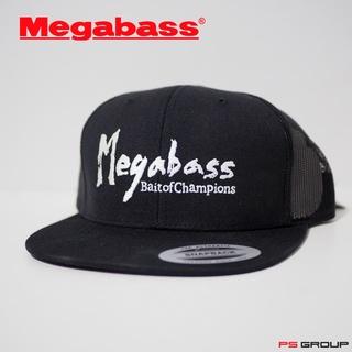 หมวกแก๊ป หมวกใส่ตกปลา Megabass Trucker Hat Brush Logo สีดำโลโก้ขาว