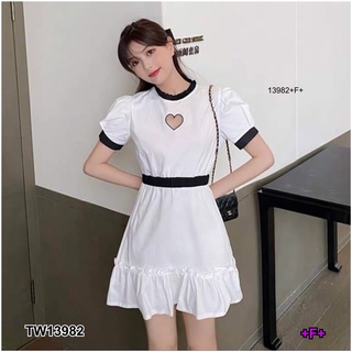 13982 Dress เดรส เจาะอกลายหัวใจ ชายระบาย Dress with pierced heart pattern