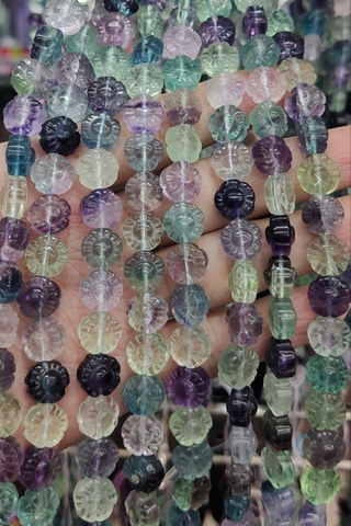 Loose beads ลูกปัดแกะสลักดอกไม้ เรืองแสง 10 มม. 14 นิ้ว สําหรับทําเครื่องประดับ สร้อยคอ