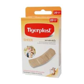 Tigerplast Sheer พลาสเตอร์ ปิดแผล ชนิดพลาสติก สีเนื้อ จำนวน 1 กล่อง บรรจุ 25 แผ่น (04232)