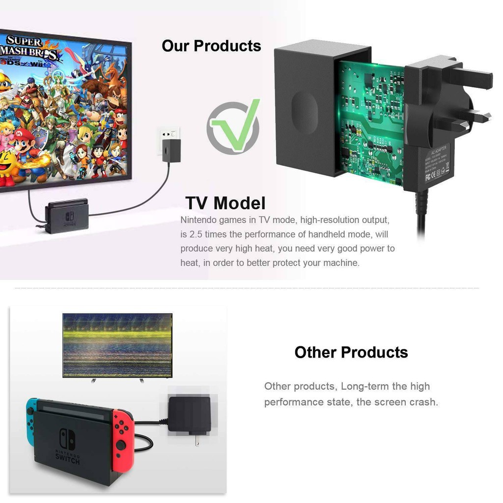 Nintendo SWITCH V1 V2 สวิตช์ LITE SWITCH OLED AC อะแดปเตอร์ชาร์จ ปลั๊ก UK ชาร์จเร็ว [ของแท้ [