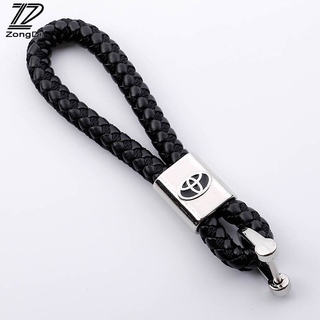 พวงกุญแจรถ  ลายโลโก้รถยนต์High Quality Leather Braided Rope Car Styling Keychain for Toyota Vois Wish Rush Avanza Camry RAV4 Alphard Accessories