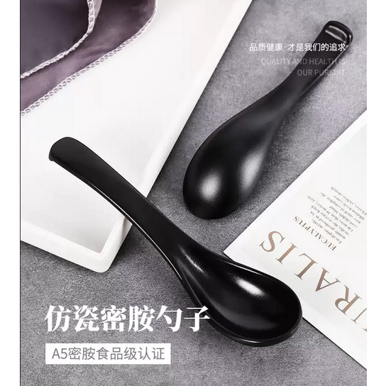 Matte Black Spoon Matte Black Ladle Spoon สไตล์ญี่ปุ่นเมลามีนบนโต๊ะอาหาร Sudu Hidangan สีดํา 光亚黑色 Me