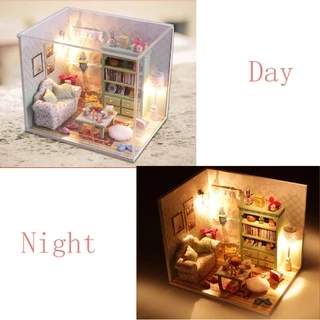 (🇹🇭พร้อมส่ง) บ้านจิ๋วDIY บ้านตุ๊กตา พร้อมครอบกันฝุ่น โมเดลบ้านตุ๊กตา ประกอบเอง ส่งไว