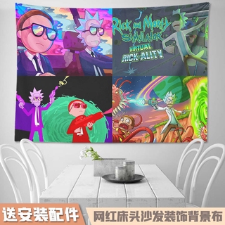 ผ้าตกแต่งผนัง ลายการ์ตูน แอนิเมชั่นริกและมอร์ตี้โดยรอบพื้นหลังผ้า rickandmorty ผ้าบุผนังบุคลิกภาพผ้าผนังห้องนอนหอพักพรม