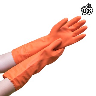 ถุงมือแม่บ้านOK สีส้ม เบอร์L (3คู่) RUBBER GLOVES