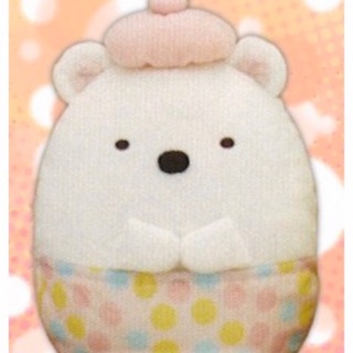 ตุ๊กตา ซุมิกโกะ ก๊วนเพื่อนติดมุม Sumikko Gurashi หมีขาว ชิโรคุมะ San-X Shirokuma ชุดลายจุด ของแท้ สูง 18 ซม หมวก สีชมพู