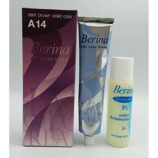 พร้อมส่ง!!เบอริน่า A14 ครีมย้อมผม  ครีมเปลี่ยนสีผม สีน้ำตาลเข้มประกายม่วง  Berina  A14