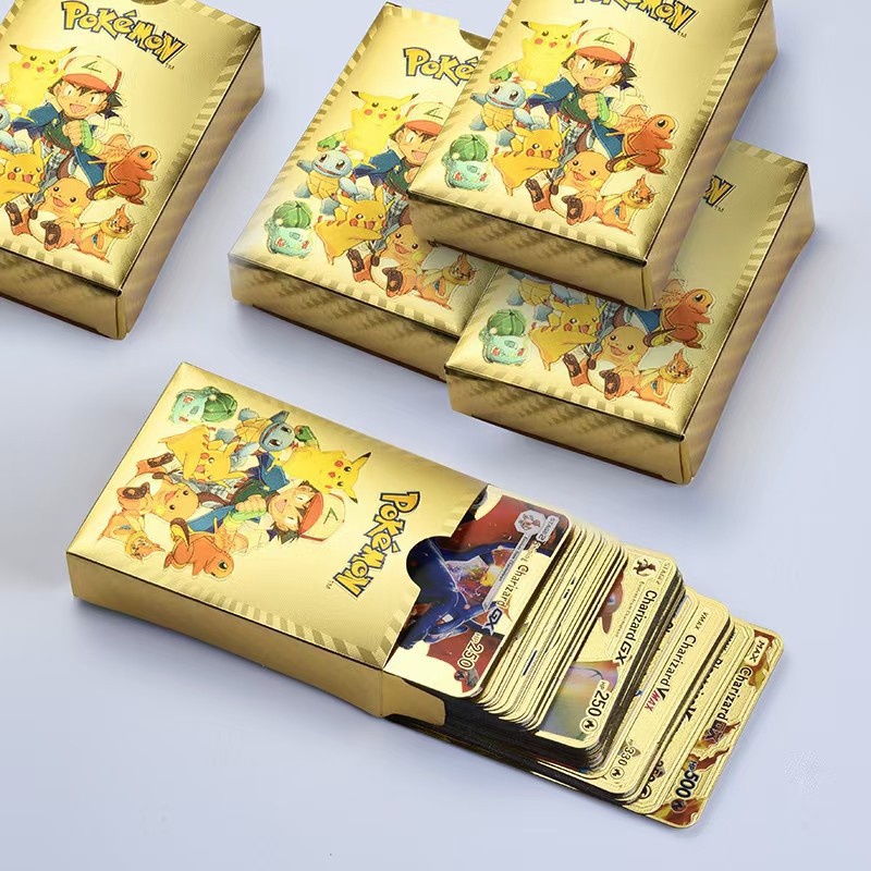การ์ดโปเกม่อน โลหะ สีทอง Vmax GX Charizard Pikachu Rare ของเล่นสําหรับเด็ก 27-110 ชิ้น ต่อชุด